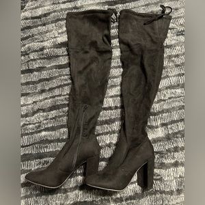 Black suede thigh high boots